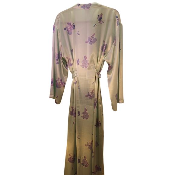 Vintage Jones New York Floral Icy Blue Satin Long Length Silky Robe, Size Large - Picture 4 of 7